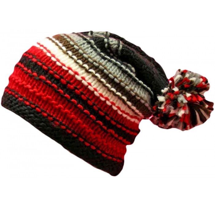 Skullies & Beanies Multicolor Striped Knit Slouchy Beanie Hat - Black - CO117KA6VXJ $17.40