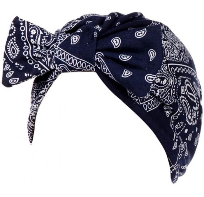 Skullies & Beanies Women Bowknot Muslim Ruffle Cancer Chemo Hat Beanie Beading Turban Head Wrap Cap (Navy -1) - Navy -1 - CX1...