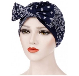 Skullies & Beanies Women Bowknot Muslim Ruffle Cancer Chemo Hat Beanie Beading Turban Head Wrap Cap (Navy -1) - Navy -1 - CX1...