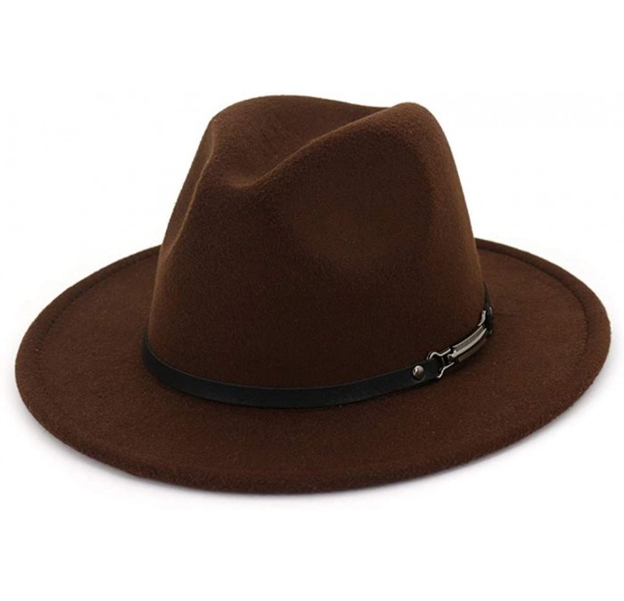 Fedoras Jazz Couples Fedoras- Fashion 2019 Fall Vintage Wide Brim with Belt Buckle Adjustable Outbacks Hats - Coffee - C818WT...