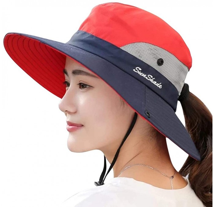 Sun Hats Women's Sun Hat Sun UV Protection Bucket Hat Boonie Safari Cap for Summer Beach - Red - C618R96W7D0 $27.70
