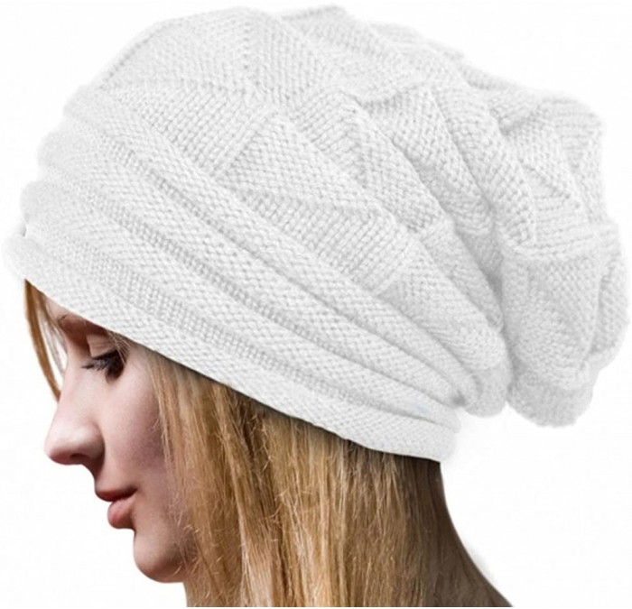 Skullies & Beanies Molly Women's Winter Beanie Knit Crochet Ski Hat Oversized Cap (White) - CX12MYS66BV $17.05