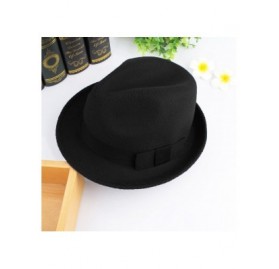 Fedoras Men's Warm Wool Blend Dent Trilby Panama Fedora Gangster Hat - Black - C8186RHDYNE $9.32