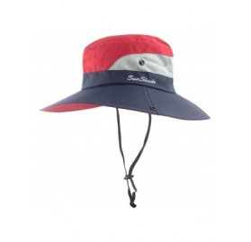 Sun Hats Women's Summer Sun UV Protection Hat Foldable Wide Brim Boonie Hats for Beach Safari Fishing - Navy & Red - CP18EE7C...