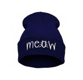Skullies & Beanies Men Women Knitting Letter Meow Print Beanie Hat Snapback Hiphop Cap - Navy - CI188YO0D4N $9.38