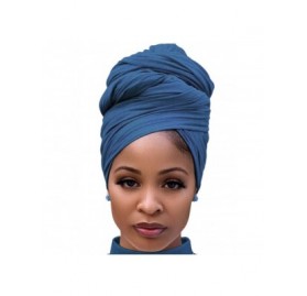 Headbands Stretch Jersey Turban Head Wrap- Urban Hair Scarf - Fantastic Soft- Extra Long Denim Blue - CO18YY3S8EN $14.12
