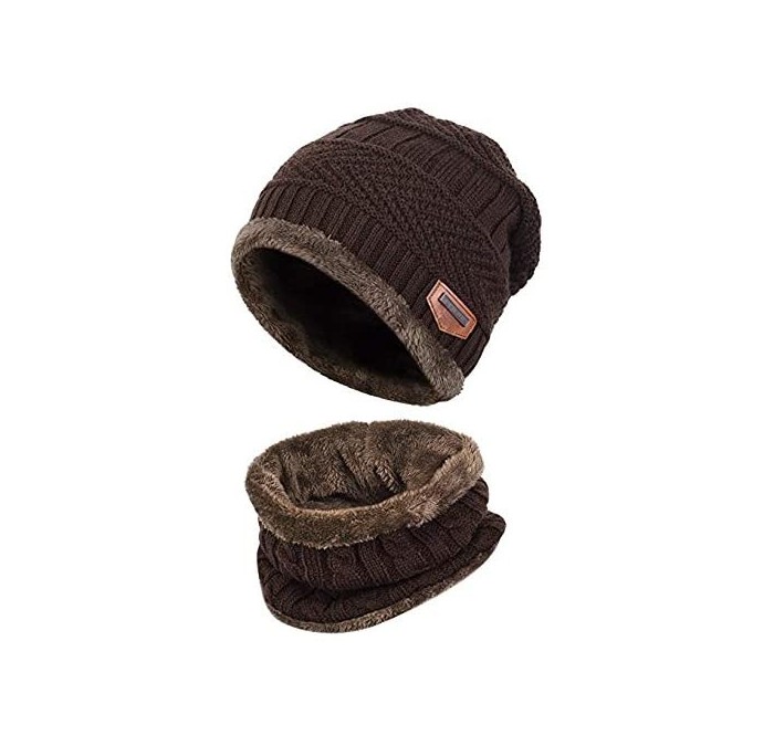 Skullies & Beanies Winter Hat 2-Pieces Warm Knitted Hat and Circle Scarf Set Outdoors Scarf Beanie Skull Cap for Winter - Bro...