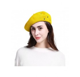 Berets Women's Franch Inspired Wool Felt Beret Hat Bow/Rivet/Floral Appliqued - Rivet-yellow - CW1888NS5QW $25.99