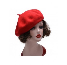 Berets Womens French Artist 100% Wool Beret Flat Cap Winter Warm Painter Hat Y63 - Red - CN186ZR99AX $12.88