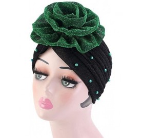 Skullies & Beanies Shiny Flower Turban Shimmer Chemo Cap Hairwrap Headwear Beanie Hair Scarf - Green&black - CA194CS6K3D $10.12