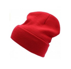Skullies & Beanies Cuffed Plain Beanie Skull Cap Winter Unisex Knit Hat - Red - C312O57K6RS $11.35