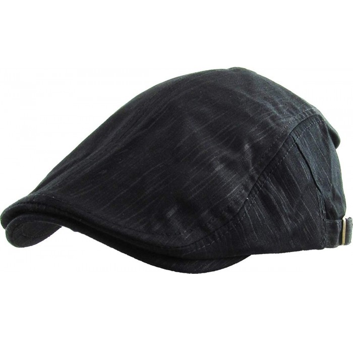 Newsboy Caps Classic Solid Cotton Denim Newsboy Ivy Gatsby Cabbie Ascot Hat Cap Adjustable - (107) Black - C811JFLVVTV $24.36