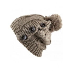 Skullies & Beanies 1000CMH-Women's Knit Beanie with Buttons and Pom Pom Winter Hat - Taupe2 - CX186LHD0YC $10.30