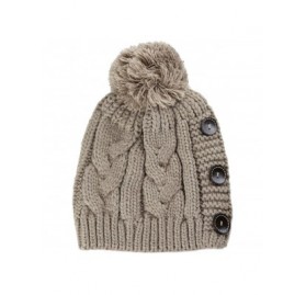 Skullies & Beanies 1000CMH-Women's Knit Beanie with Buttons and Pom Pom Winter Hat - Taupe2 - CX186LHD0YC $10.30