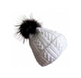 Skullies & Beanies Winter Women Asian Raccoon Pom Beanie Hat M-2013-340RN - White - CA11KBGFO8N $43.09