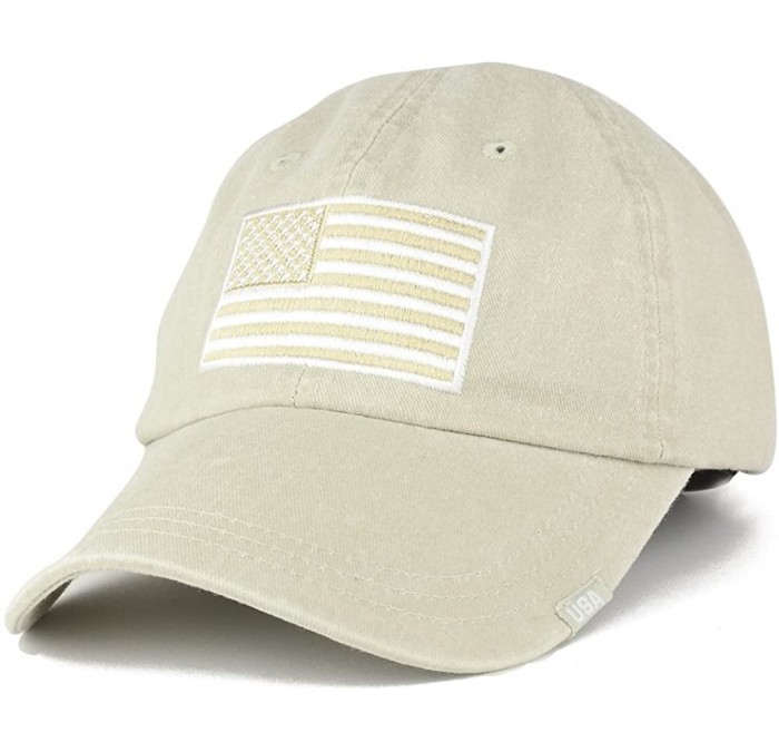 Baseball Caps USA Flag Embroidered Cotton Washed Low Profile Adustable Cap - Beige - CP12OBTFKNJ $16.96