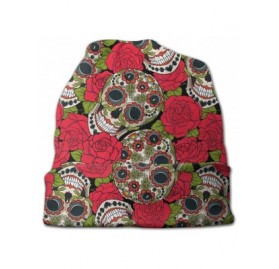 Skullies & Beanies Cotton Beanie Baggy Hat Slouchy Skull Beanie for Men Women - Sugar Skull and Red Roses - CE18AZGKMDC $9.33