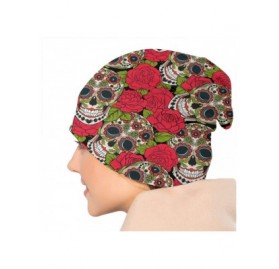 Skullies & Beanies Cotton Beanie Baggy Hat Slouchy Skull Beanie for Men Women - Sugar Skull and Red Roses - CE18AZGKMDC $9.33