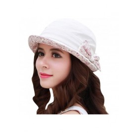 Sun Hats Women's Foldable Floral Bucket Hat Rolled Brim with Bowknot - Creamy White - C7182RXHXZN $15.75