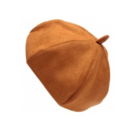 Berets French Style Lightweight Casual Classic Solid Color Faux Suede Leather Beret - Yellow - CK12MYH799Y $10.83