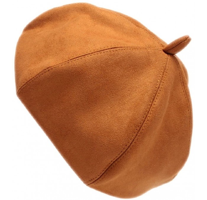 Berets French Style Lightweight Casual Classic Solid Color Faux Suede Leather Beret - Yellow - CK12MYH799Y $19.30