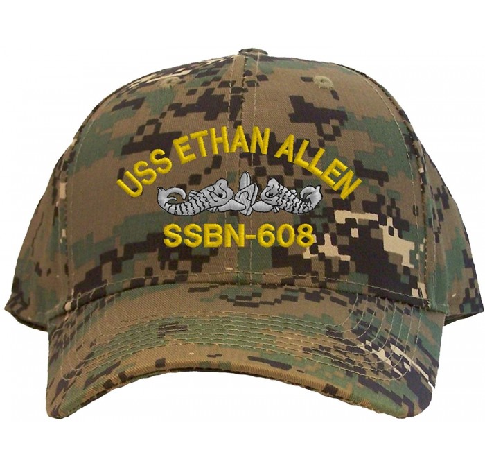 Baseball Caps USS Ethan Allen SSBN-608 Baseball Cap Embroidered - Camoflauge - C618AIN36QU $37.26