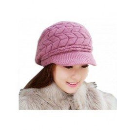 Berets Women Winter Warm Knit Hat Wool Snow Ski Caps with Visor Wool Newsboy Cap Winter Hat Beret Cold Weather - Pink - CO18O...