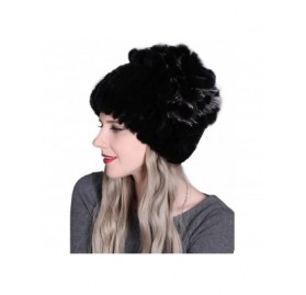 Skullies & Beanies Women Real Fur Warm Skullies Beanie- Rex Rabbit Fur Hat Winter Knit Hats with Fox Fur - Color 1 - C118AGG9...