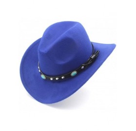 Cowboy Hats Adult Wool Blend Western Cowboy Hat Cowgirl Cap Turquoise Leather Band - Blue - CC18H228NW2 $12.38