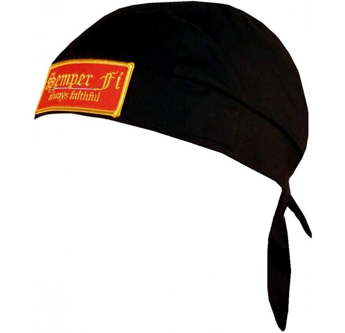 Skullies & Beanies Skull Cap Biker Caps Headwraps Doo Rags - Semper Fi Patch on Black - C5187IR2AHO $30.91