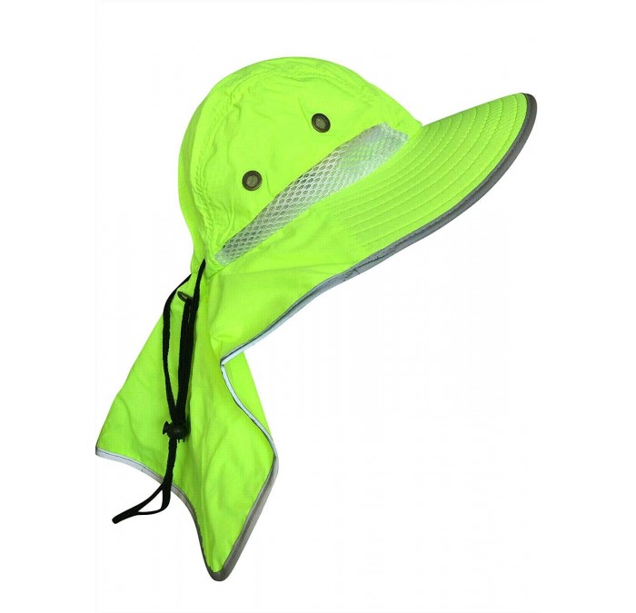 Sun Hats Men High Visibility Sun Hat with Neck Flap Wide Brim Boonie Hat Bucket Cap Packable Adjustable - Neon Lime - CK18OY4...