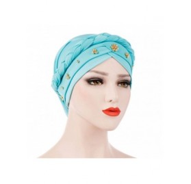 Skullies & Beanies Women Beaded Braid India Hats Muslim Cancer Chemo Beanie Turban Wrap Cap - Sky Blue - CT18T9QR7SE $8.96
