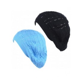 Berets Womens Knit Beanie Beret Hat Lightweight Fashion Accessory Crochet Cutouts - J019bkltblu - CB194YLKMTK $12.96