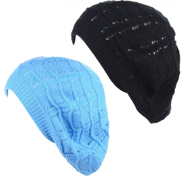 Berets Womens Knit Beanie Beret Hat Lightweight Fashion Accessory Crochet Cutouts - J019bkltblu - CB194YLKMTK $12.96