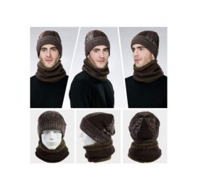 Skullies & Beanies Unisex Knit Beanie Visor Cap Winter Hat Fleece Neck Scarf Set Ski Face Mask 55-61cm - 16201-brown Set - CK...