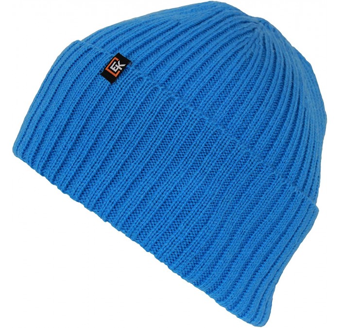 Skullies & Beanies 100% Wool Rib Knit Beanie Hat Cap for Women & Men - Aegean Blue - C5183EWUHZG $58.66