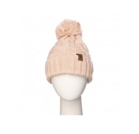 Skullies & Beanies Women Chunky Soft Strech Cable Knit Pom Pom Beanie Sherpa Fleece Lined - Indie Pink - C118KKI70L9 $12.83