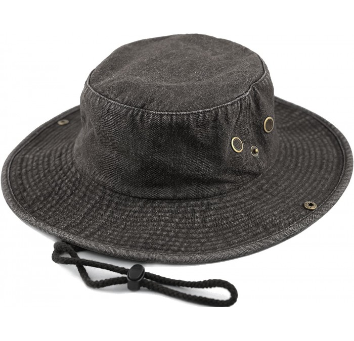 Sun Hats 100% Cotton Stone-Washed Safari Wide Brim Foldable Double-Sided Sun Boonie Bucket Hat - Black Denim - CG1846OKU68 $2...
