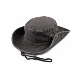 Sun Hats 100% Cotton Stone-Washed Safari Wide Brim Foldable Double-Sided Sun Boonie Bucket Hat - Black Denim - CG1846OKU68 $1...