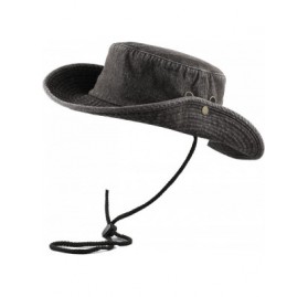 Sun Hats 100% Cotton Stone-Washed Safari Wide Brim Foldable Double-Sided Sun Boonie Bucket Hat - Black Denim - CG1846OKU68 $1...