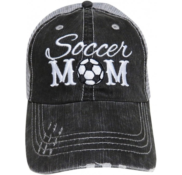 Baseball Caps Embroidered Sports Mom Series Distressed Look Grey Trucker Cap Hat Sports (Soccer Mom) - CA12MX5BYBT $28.60
