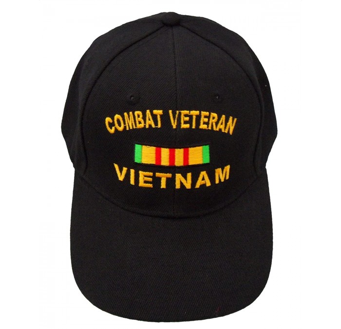 Baseball Caps Combat Veteran Vietnam Ribbon Cap Black - CW18EDELKMS $29.94