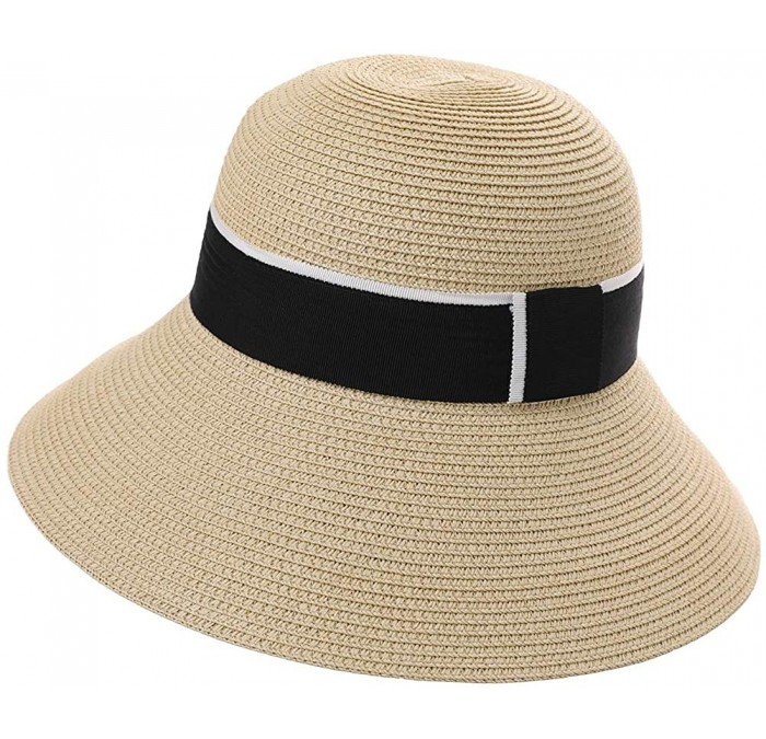 Sun Hats Packable UPF Straw Sunhat Women Summer Beach Wide Brim Fedora Travel Hat 54-59CM - 00759_beige(with Face Shield) - C...