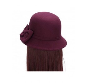 Bucket Hats Women Faux Wool Church Cloche Flapper Hat Lady Bucket Winter Flower Cap - 6 - CX18HGI6N3M $11.97