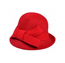 Berets Womens Bowknot 100% Wool Fall Winter Derby Hat Doom Cloche Hat - C-red - C318LGU7XEG $15.36