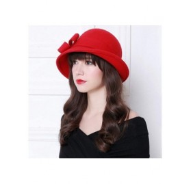 Berets Womens Bowknot 100% Wool Fall Winter Derby Hat Doom Cloche Hat - C-red - C318LGU7XEG $15.36