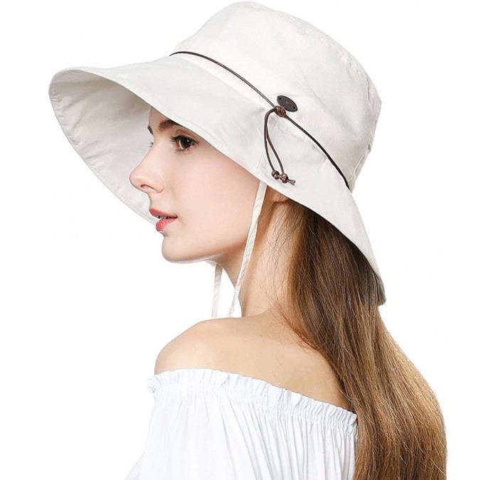 Sun Hats UV50 Foldable Sunhat Women Ponytail Hole Safari Beach Fishing Bucket Hat 55-61CM - 99024_beige - CJ18COQRM6N $16.64