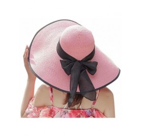 Sun Hats Womens Big Bowknot Brim Straw Wide New Hat Floppy Roll up Beach Cap Sun Hat Folding Beach Cap - J - CZ18N0ESWCC $10.00