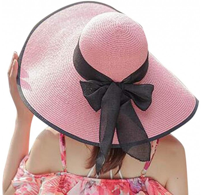 Sun Hats Womens Big Bowknot Brim Straw Wide New Hat Floppy Roll up Beach Cap Sun Hat Folding Beach Cap - J - CZ18N0ESWCC $10.00