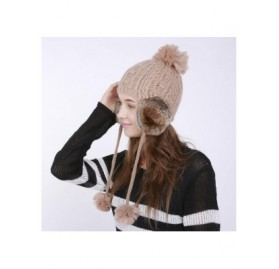 Skullies & Beanies Women's Winter Warm Crochet Cap Wool Knit Ski Beanie Hat with Ear Flaps - Khaki - CE188H9OK8O $10.17